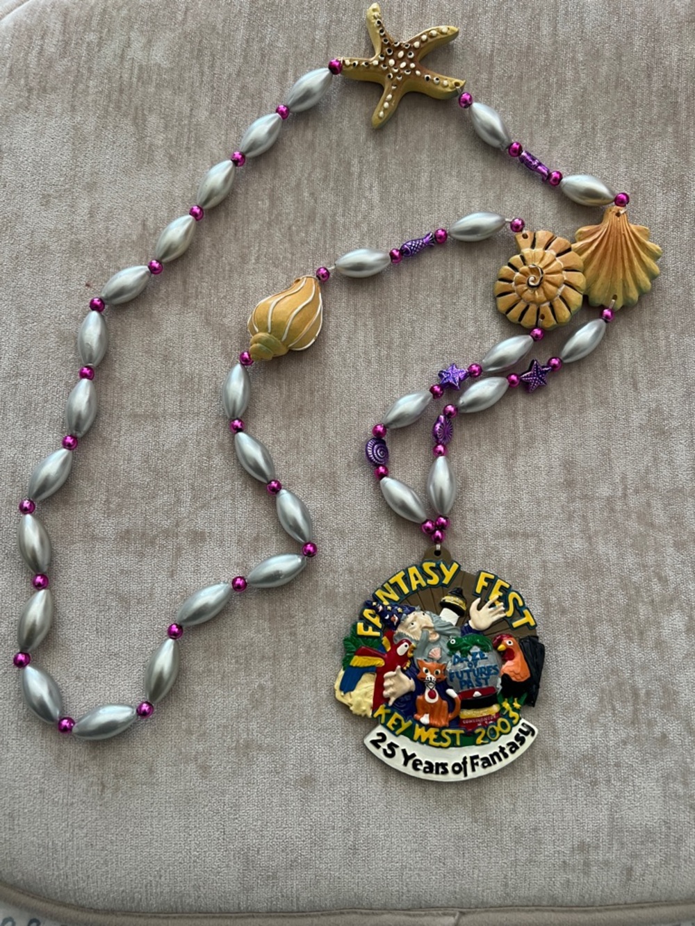 Fantasy Fest 25 Years Necklace - Silver & Fuchsia Beads